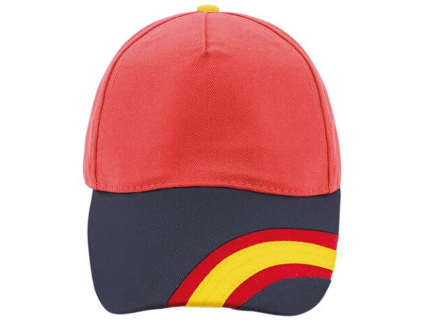 Gorra sencilla d e5 paneles con detalles de la bandera rojo