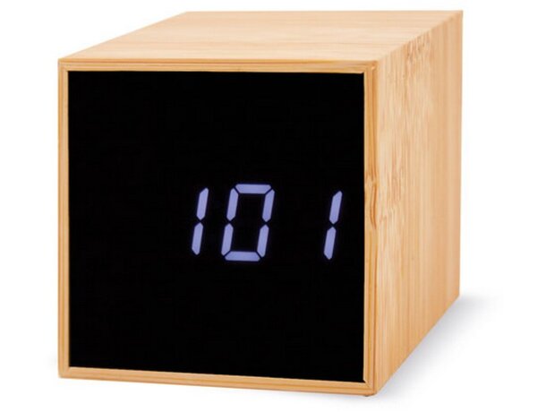 Reloj despertador bambu con alarma y temperatura