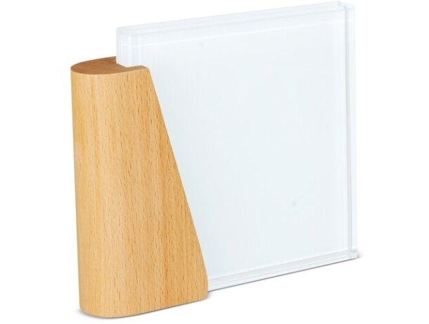 Trofeo Orión en cristal con base de madera y grabación láser Blanca detalle 7