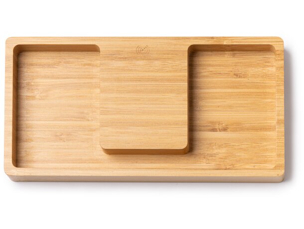 Organizador Luke bambú con cargador inalámbrico 10W tecnología Qi Crudo detalle 6