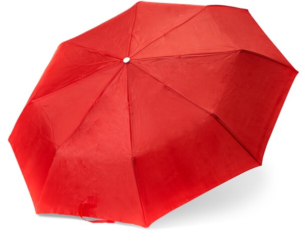 Paraguas plegable con logo con mango plateado poliéster Yaku Rojo detalle 13