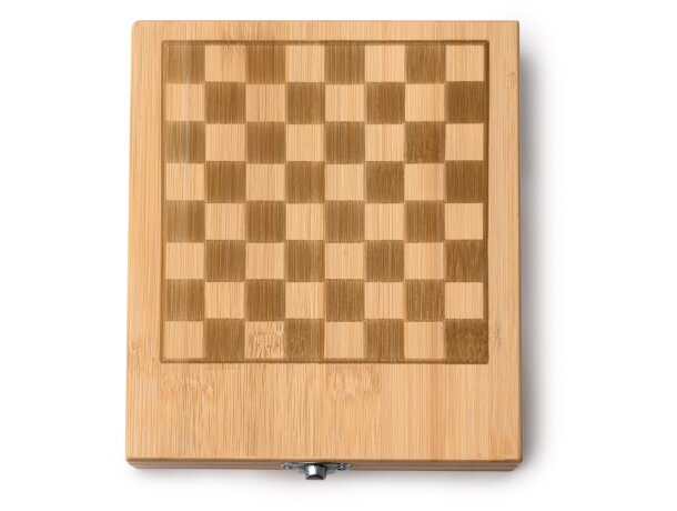Set vino ajedrez Fresno bambú con accesorios y tablero integrado Crudo detalle 4