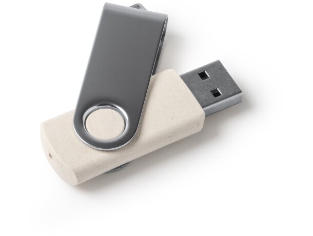 Memoria USB VENAK 16 GB fibra de trigo con clip giratorio Crudo detalle 2