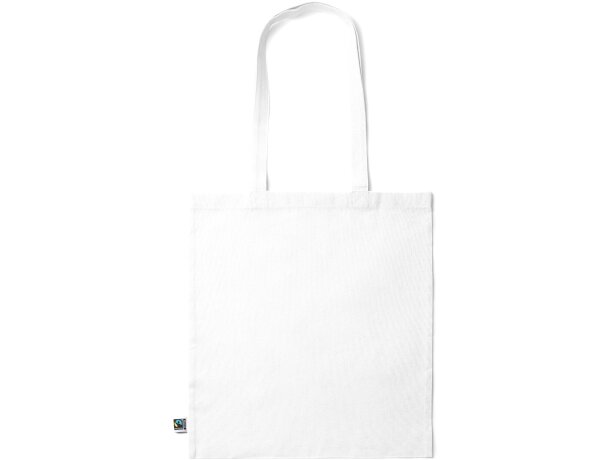 Bolsa Kimex algodón Fairtrade 180g asas largas diseño reforzado Blanco detalle 3