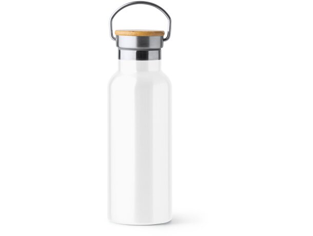 Botella térmica Tiset acero inoxidable tapa bambú personalizadas Blanco detalle 5