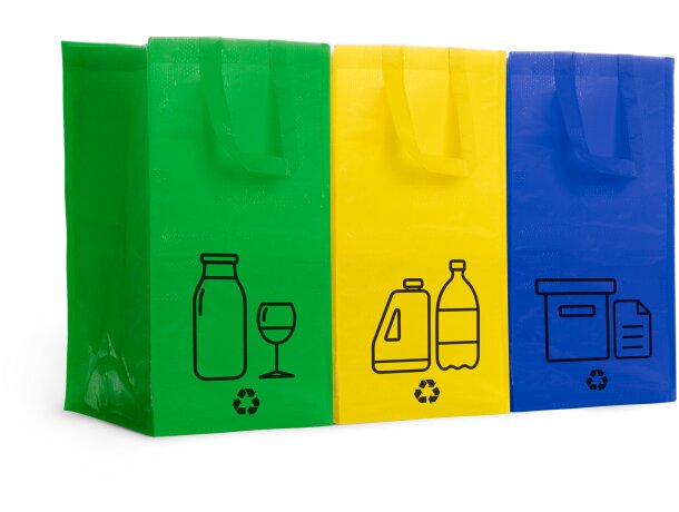 Set 3 Bolsas Reciclaje Volga PP-woven con Velcro y Asas Reforzadas Verde/azul/amarillo detalle 5