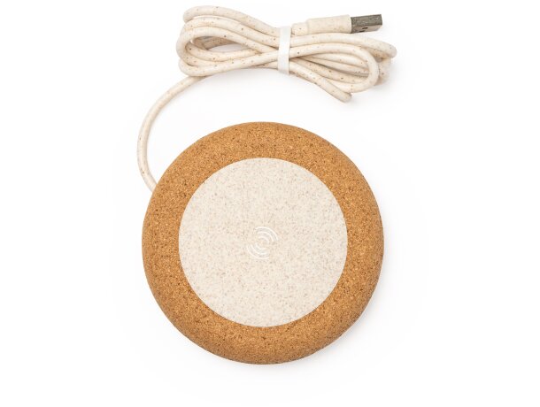 Cargador inalámbrico Sulac corcho natural fibra trigo 5W Qi Crudo detalle 4