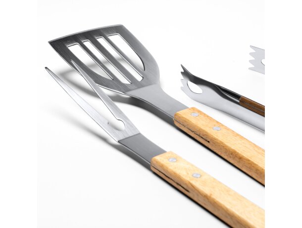 Set barbacoa CADAK acero inoxidable con mango de madera natural Crudo detalle 2