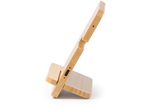 Soporte cargador inalámbrico bambú KROSY 3 en 1 15W Crudo detalle 2