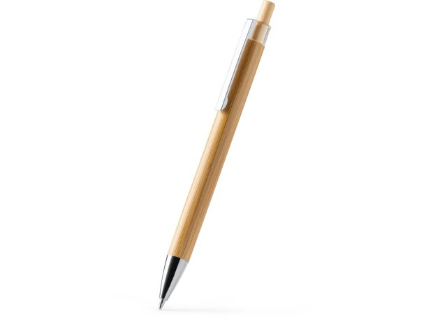 Bolígrafo bambú Fike natural con clip cromado y tinta azul Crudo detalle 4