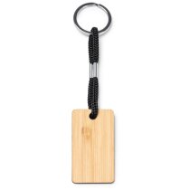 Llavero de madera grabado rectangular con cordón poliéster