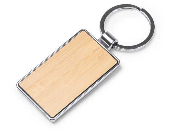 Llavero Karby rectangular bambú natural acabado metal Rectangular detalle 3