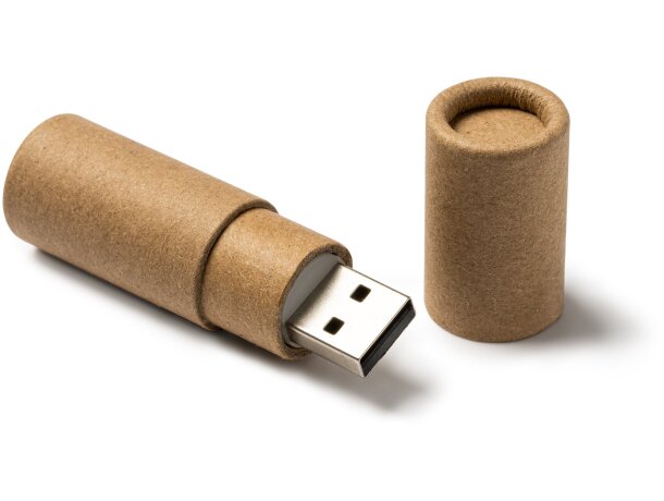 Memoria USB Viken 16GB cartón reciclado diseño cilíndrico eco Crudo detalle 3
