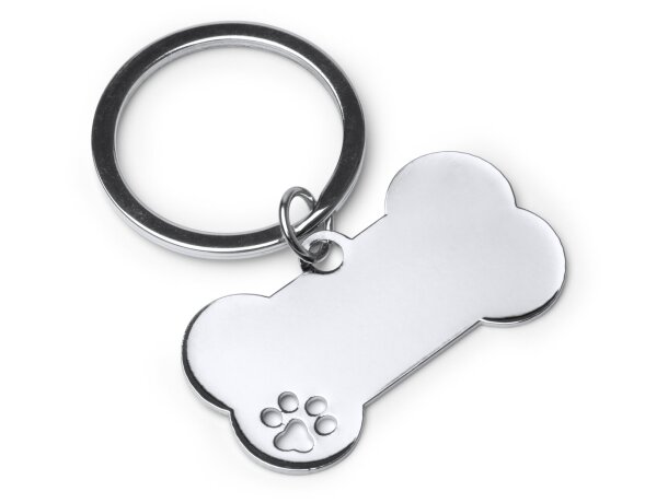 Llavero Chop plata con forma de hueso y detalle de huella Plata detalle 3