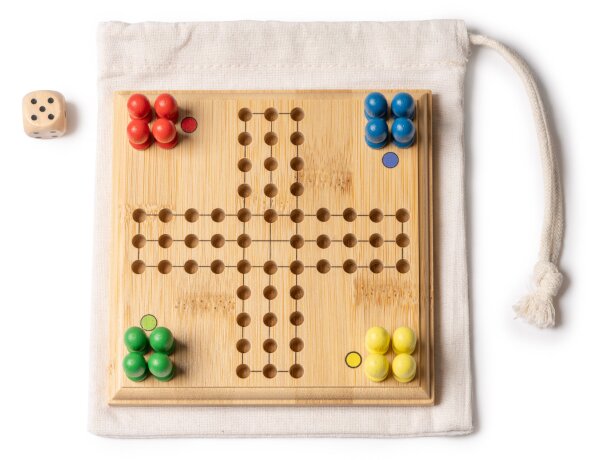 Juego de parchís Siscar en bambú natural con funda de algodón Crudo detalle 3