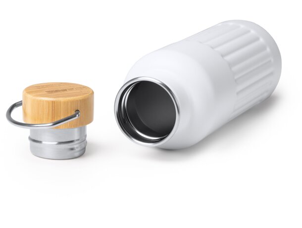 Bidón Nobuk acero inoxidable reciclado tapa bambú 500ml Blanco detalle 1