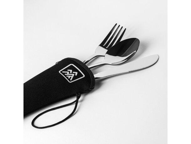Set de cubiertos personalizado funda de neopreno acero Belver Negro detalle 2