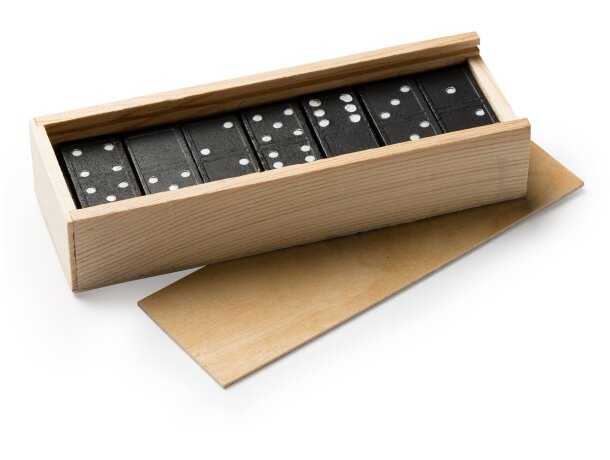 Dominó Domis madera natural 28 fichas caja tapa deslizante Crudo detalle 3