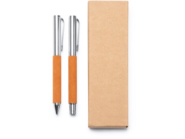 Set bolígrafo roller corporativo Tombol piel reciclada tinta azul Crudo detalle 3