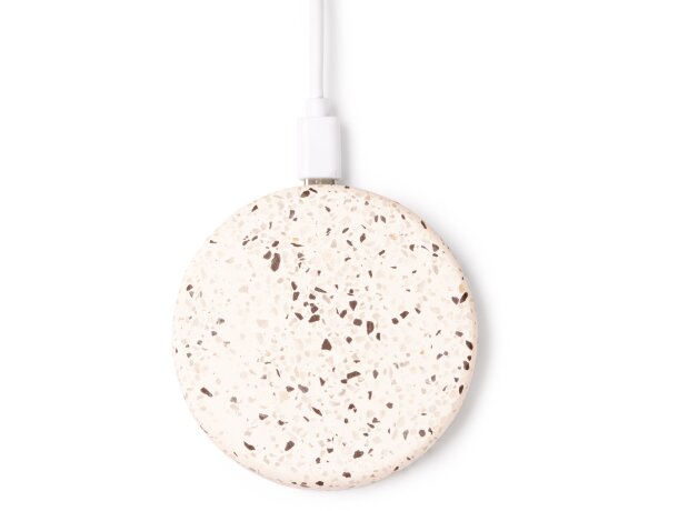 Cargador inalámbrico Siles terrazo reciclado y bambú 10W Crudo detalle 3