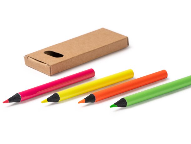 Set de lápices Marga Natural con detalles en colores flúor Crudo detalle 2