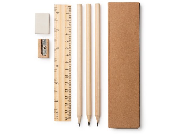 Set Vernak regla 3 lápices goma sacapuntas estuche kraft natural Crudo detalle 4