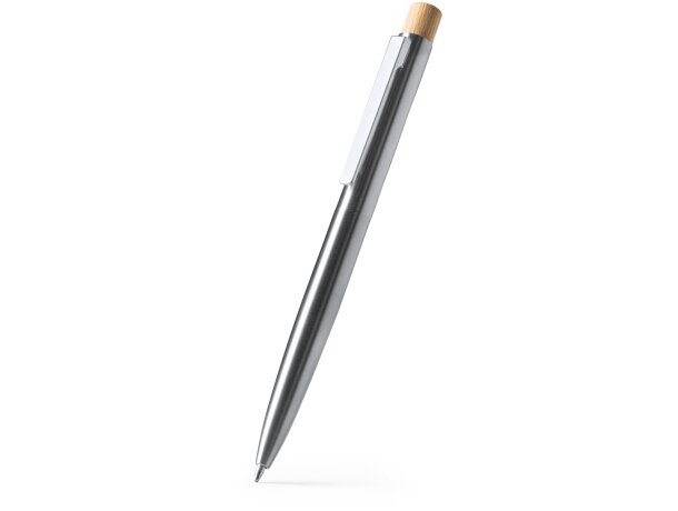 Bolígrafo Kent plata acero reciclado y bambú con carga jumbo Plata detalle 4