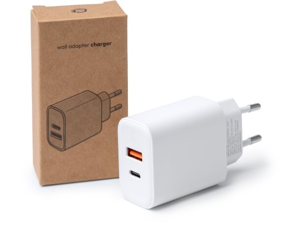 Adaptador viaje Tanky con carga rápida USB-C y USB-A 25W Blanco detalle 3