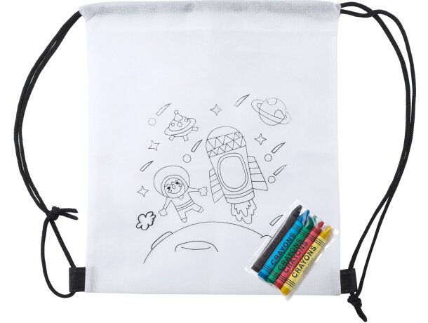 Mochila cuerdas Turcaz non-woven ceras colorear niños 25x30 Blanco detalle 6