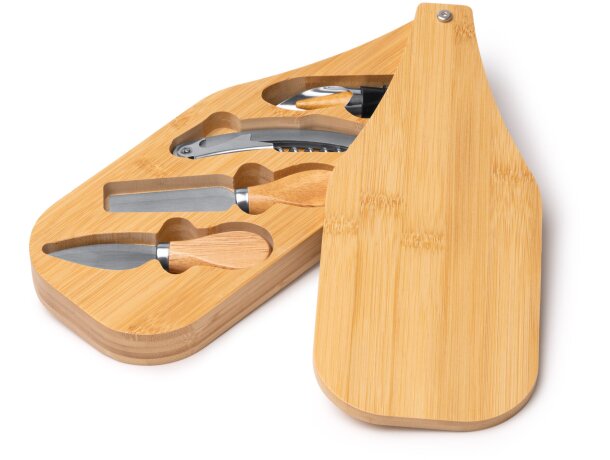 Set queso y vino Gauda con estuche bambú y acero inoxidable Crudo detalle 4