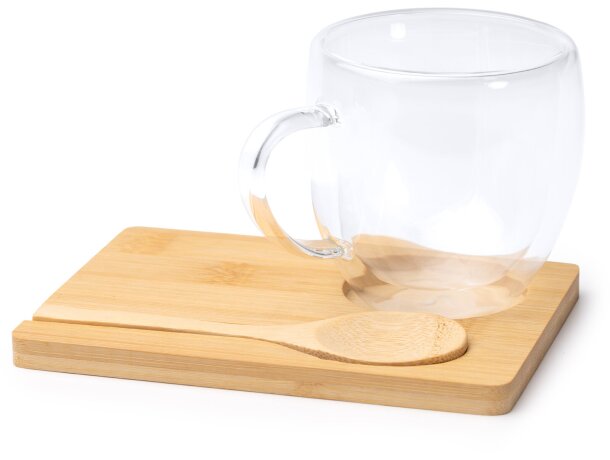 Set taza Blumon transparente cristal borosilicato 250ml bambú Transparente detalle 3