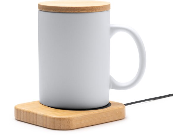 Calentador de taza Neon con base de bambú y conexión USB Crudo detalle 1