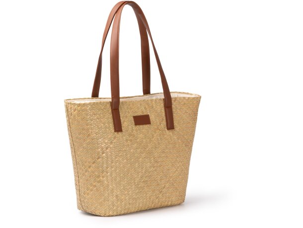 Bolsa Miyako crudo paja algodón y PU leather con cremallera Crudo detalle 4