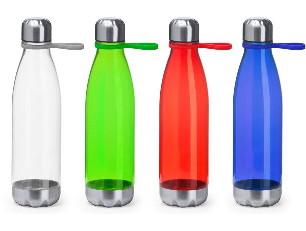 Botella de vidrio personalizadas con base de acero inoxidable y asa de transporte unisex acabado as transparente Eddo Transparente detalle 2