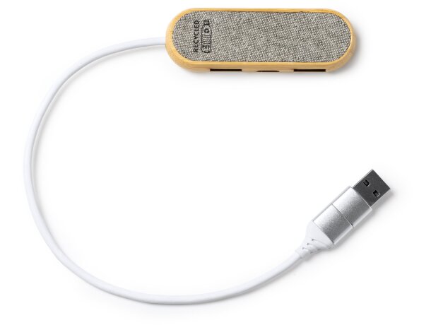 Hub USB Badoc bambú RPET vigoré 3 puertos conexión tipo C y A Gris vigore detalle 4