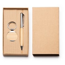 Set escritura bambú natural llavero estuche eco
