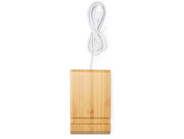 Cargador inalámbrico Gamma bambú natural con soporte 5W Crudo detalle 5