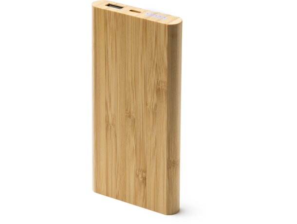 Powerbank impreso 6000 mah de bambú Misty Crudo detalle 2