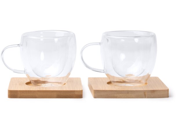 Set tazas Robus cristal borosilicato doble pared con bambú Transparente detalle 3