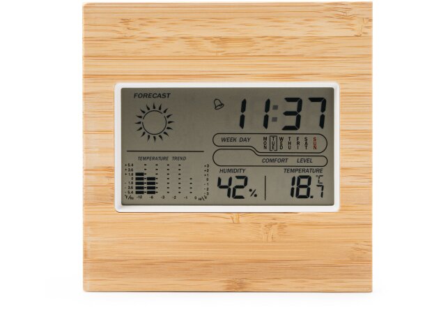 Estación meteorológica Kelvin bambú reloj alarma y calendario Crudo detalle 6