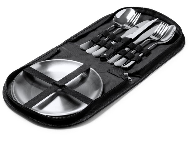 Set de cubiertos Trivor con funda de transporte en RPET Negro detalle 1