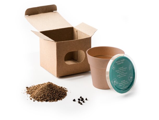 Maceta con semillas de petunia de plástico biodegradable Volen Crudo detalle 5