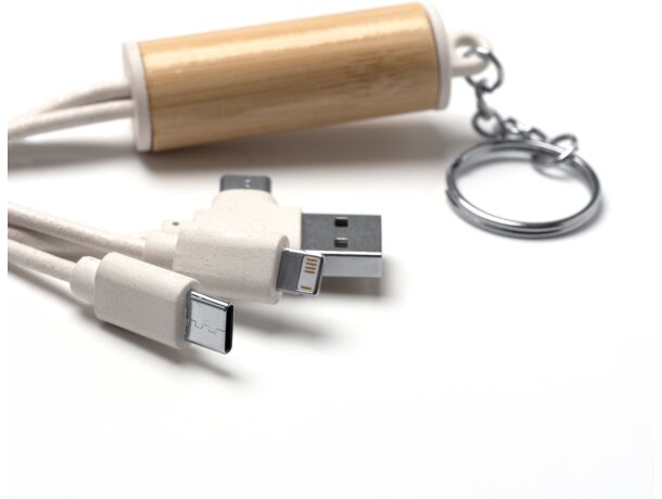 Cable cargador 4 en 1 bambú y fibra de trigo POMBO NATURAL Crudo detalle 2