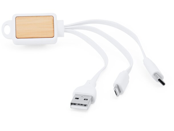 Cable cargador Astro bambú triple conexión Tipo C USB y Dual Bambu detalle 4