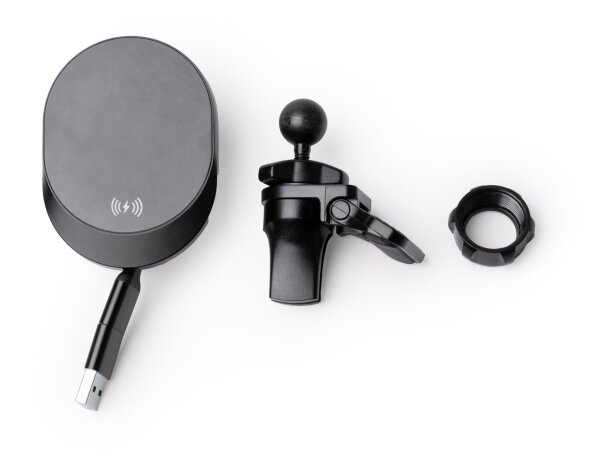 Cargador de coche inalámbrico BRAVEK con cable retráctil Negro detalle 1