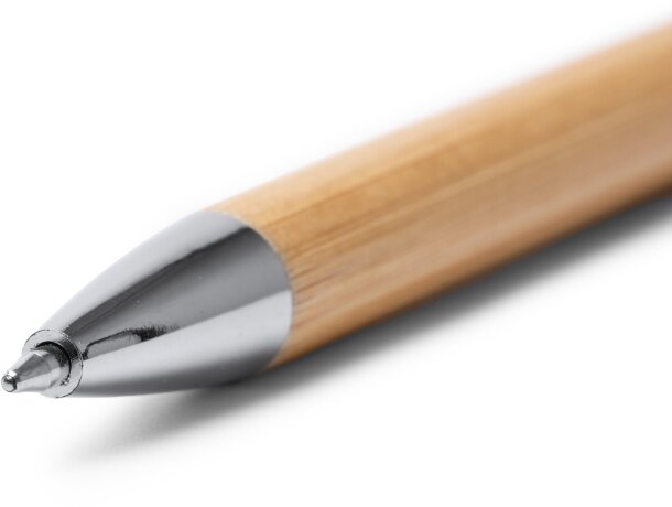 Bolígrafo bambú Fike natural con clip cromado y tinta azul Crudo detalle 2