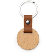 Llavero redondo madera con tira de polipiel