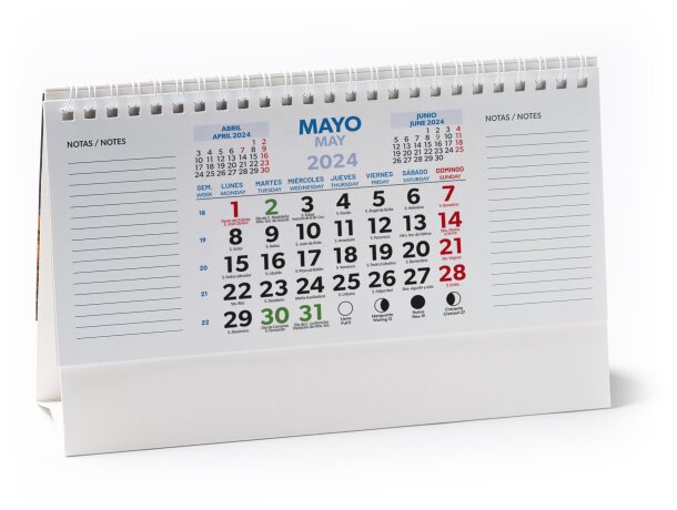 Calendario sobremesa Flint blanco con santoral y anillas Blanco detalle 3