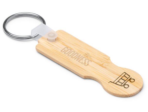 Llavero Nokel de bambú con moneda para carro de compra Crudo detalle 3