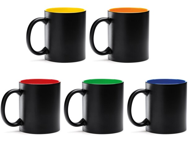 Taza con logo con interior a color cerámica Macha Amarillo detalle 2